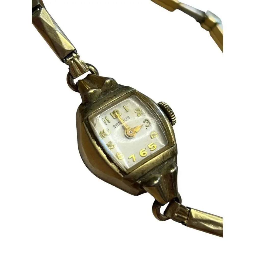 Vintage Benrus Swiss 10k gf Ladies Wrist Watch Glen Band Not Working